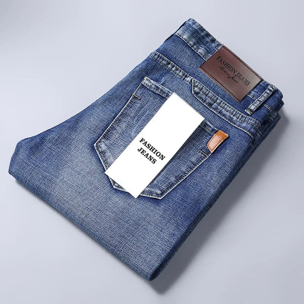 2026 New Spring Autumn Men Classic Jeans Business Fashion Straight Regular Blue Stretch Denim Trousers Men's Smart Jeans