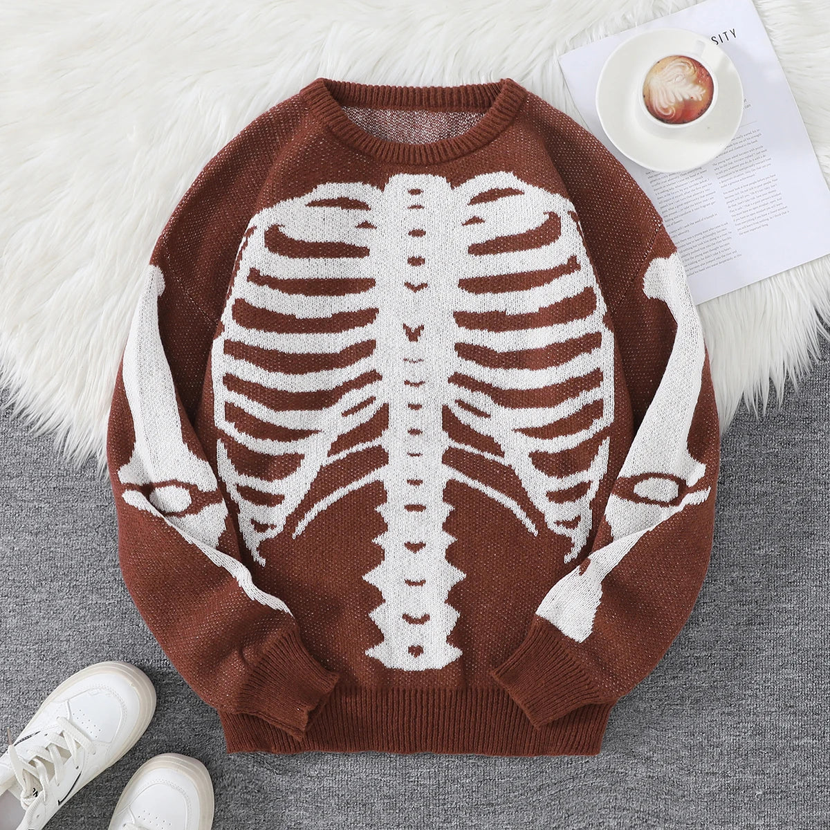 New Popular Autumn and Winter Backbone Jacquard Pattern Pullover Sweater Casual Round Neck Knitted Men's Pullover