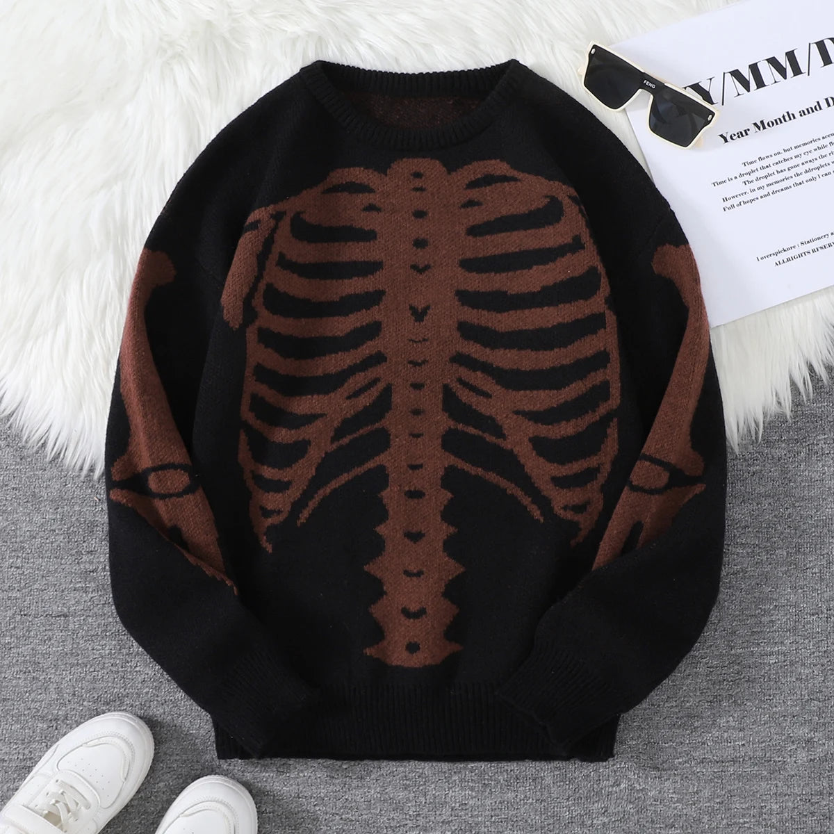New Popular Autumn and Winter Backbone Jacquard Pattern Pullover Sweater Casual Round Neck Knitted Men's Pullover
