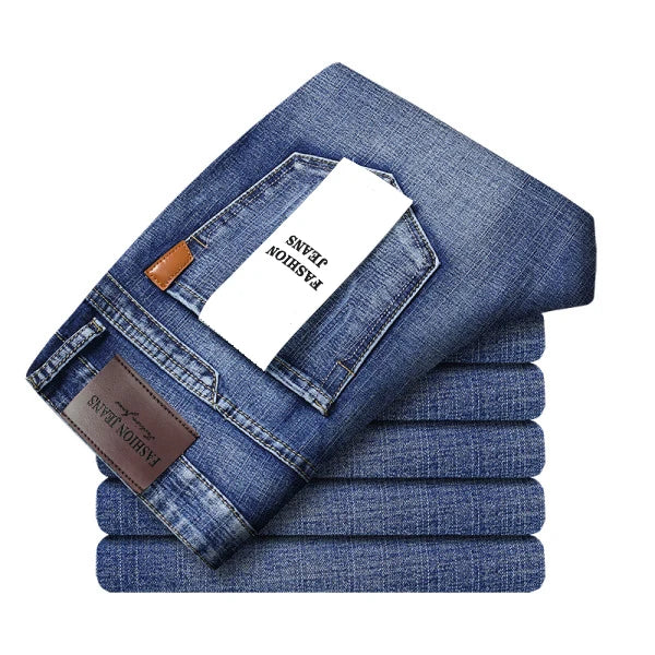 2026 New Spring Autumn Men Classic Jeans Business Fashion Straight Regular Blue Stretch Denim Trousers Men's Smart Jeans